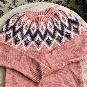 Thick and Cozy I rlandic Sweater in Coral and Black